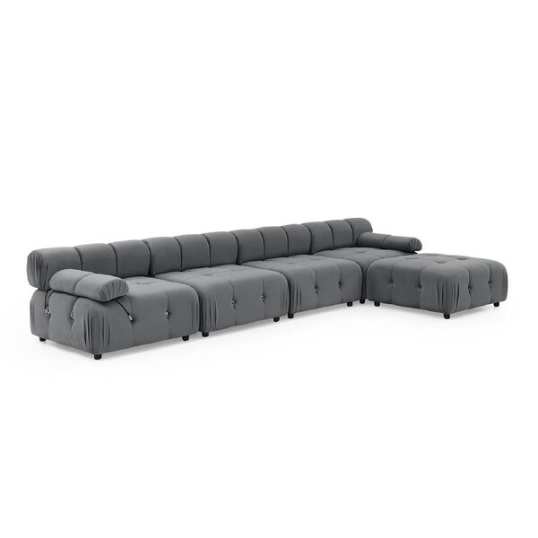 Foret 5 Seater Sofa Modular Arm Ottoman Tufted Velvet Lounge Couch Chaise 5 Colors Dark Grey
