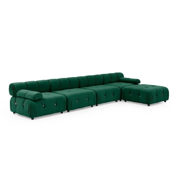 Foret 5 Seater Sofa Modular Arm Ottoman Tufted Velvet Lounge Couch Chaise 5 Colors Green