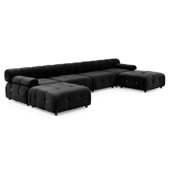 Foret 6 Seater Sofa Modular Arm Ottoman Tufted Velvet Lounge Couch Chaise 5 Colors Black