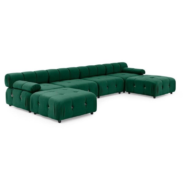 Foret 6 Seater Sofa Modular Arm Ottoman Tufted Velvet Lounge Couch Chaise 5 Colors Green