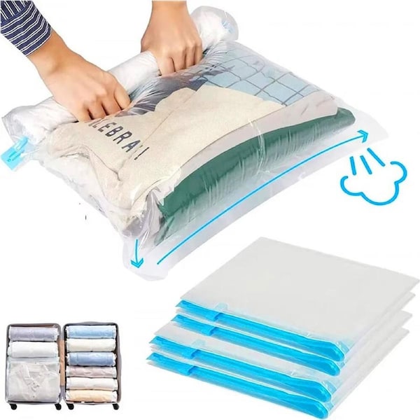 12 Pack Travel Roll-Up Compression Bags Reusable Vacuum Storage Bag Save Space