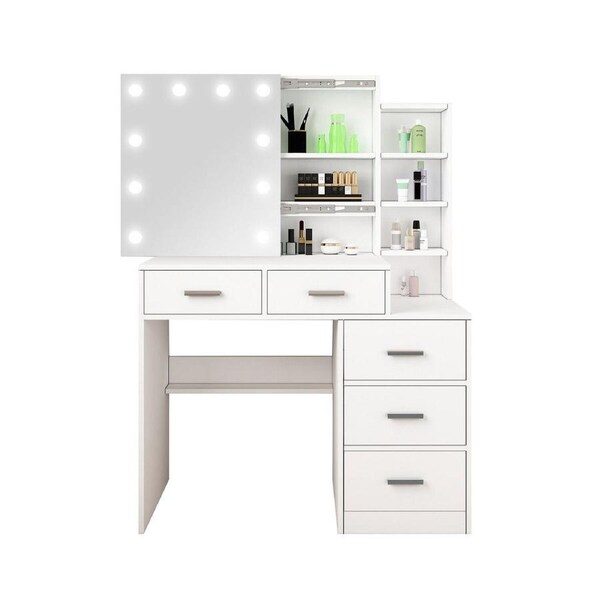 Vanity Dressing Table Hollywood Makeup Mirror 10 LED Lights 3 Colour Dimmable Dresser Desk Cabinet White Modern Bedroom Furniture Storage Drawer Shelf