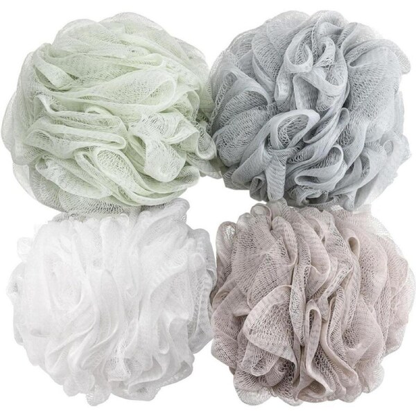 Pack of 4 Bath Sponge Shower Loofahs (60g/pcs) Mesh Pouf Bath Scrunchies Body Wash Puff