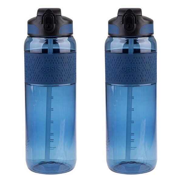2PK Oasis Tritan Sports Water Drinking Bottle w/ Sipper Straw 1L Blue Ocean