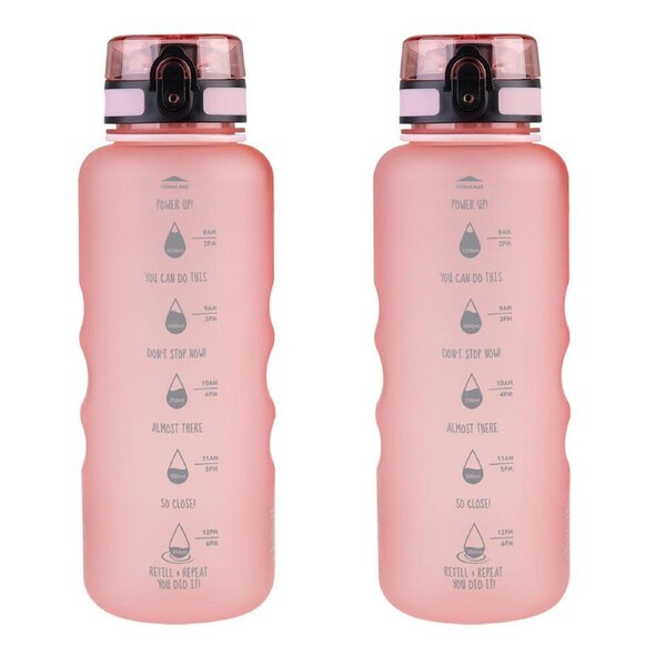 2PK Oasis Tritan Motivational Sports Water Drinking Bottle 1.5L Glow Pink