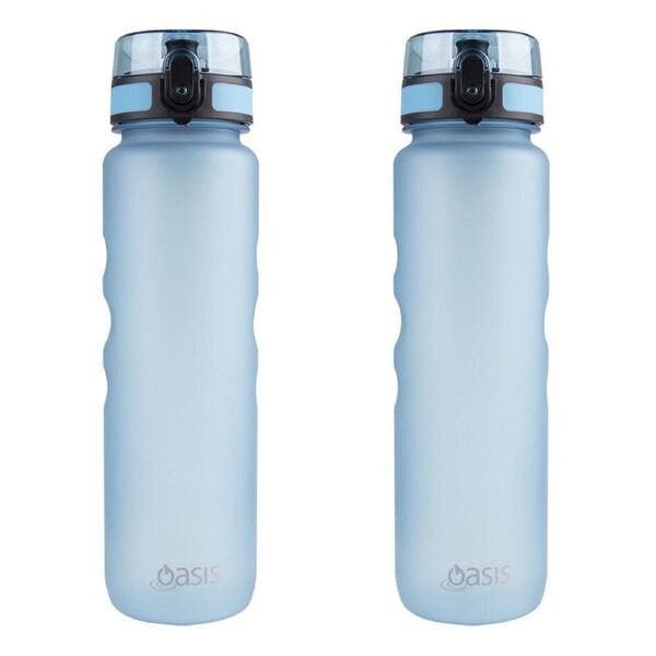 2PK Oasis Tritan Ergonomic Textured Sports Water Drinking Bottle 1L Glacier Blue