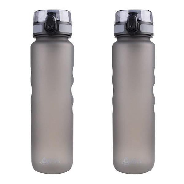 2PK Oasis Tritan Ergonomic Textured Sports Water Drinking Bottle 1L Graphite