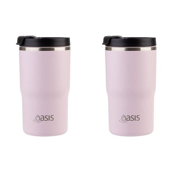 2PK Oasis Ceramic Lined Stainless Steel Insulated Travel Mug 480ml Pink Lemonade