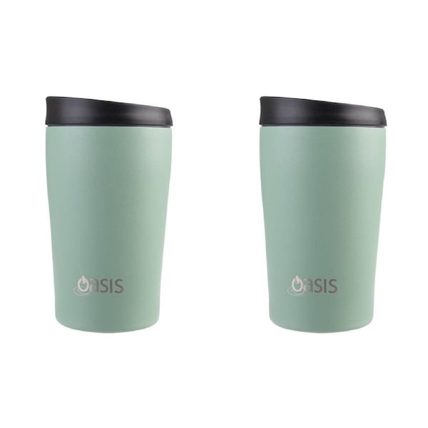 2PK Oasis Stainless Steel Insulated Travel Cup Double Walled 380ml Sage Green