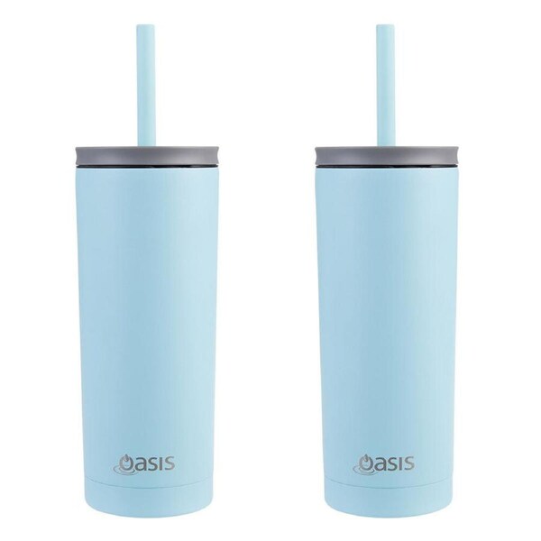2PK Oasis Super Sipper Stainless Steel Tumbler w/ Straw 600ml Island Blue