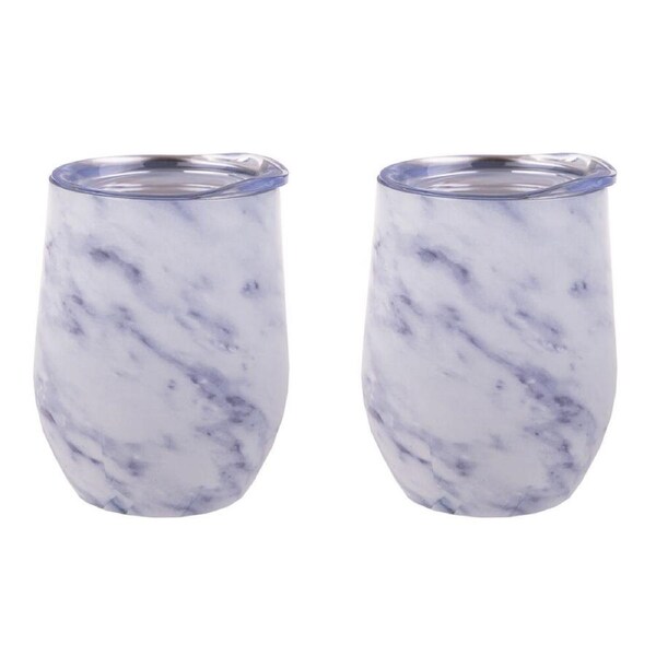 2PK Oasis Stainless Steel Wine Tumbler Double Walled 330ml White Marble