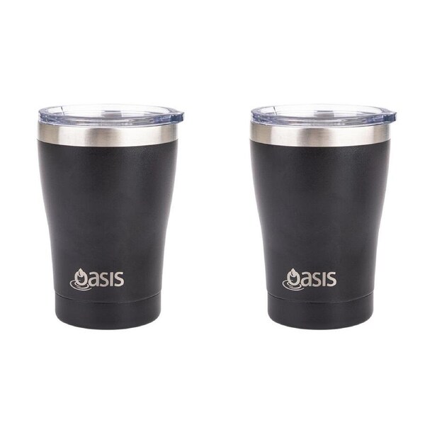 2PK Oasis Stainless Steel Insulated Travel Cup Double Walled 350ml Black