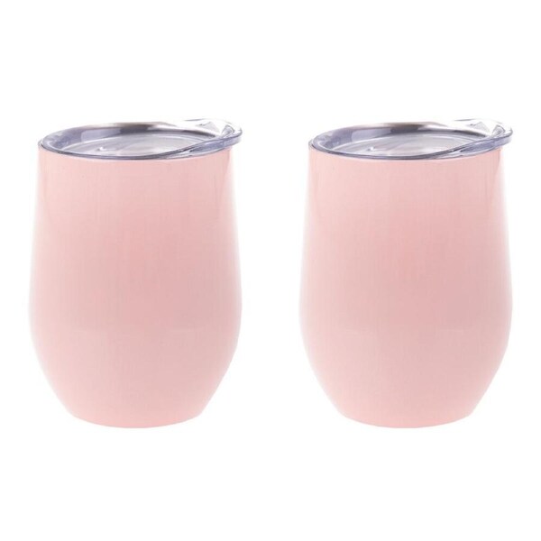 2PK Oasis Stainless Steel Insulated Wine Tumbler Double Walled 330ml Soft Pink
