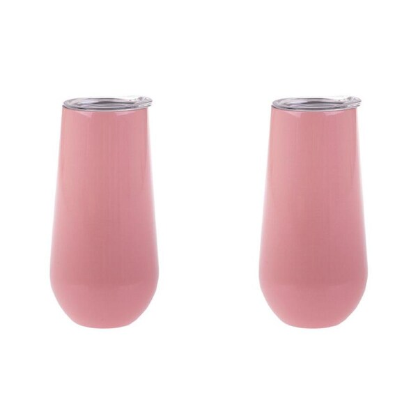 2PK Oasis Stainless Steel Champagne Flute Double Walled 180ml Soft Pink