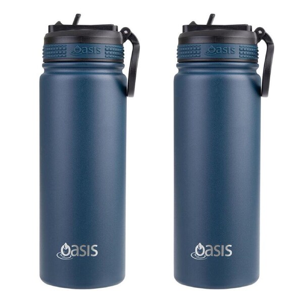 2PK Oasis Stainless Steel Insulated Challenger Sports Drink Bottle 550ml Navy