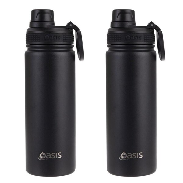 2PK Oasis Stainless Steel Insulated Challenger Sports Bottle w/Cap 550ml Black