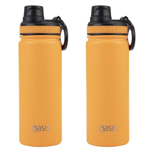 2PK Oasis Stainless Steel Challenger Sports Bottle w/Cap 550ml Neon Orange