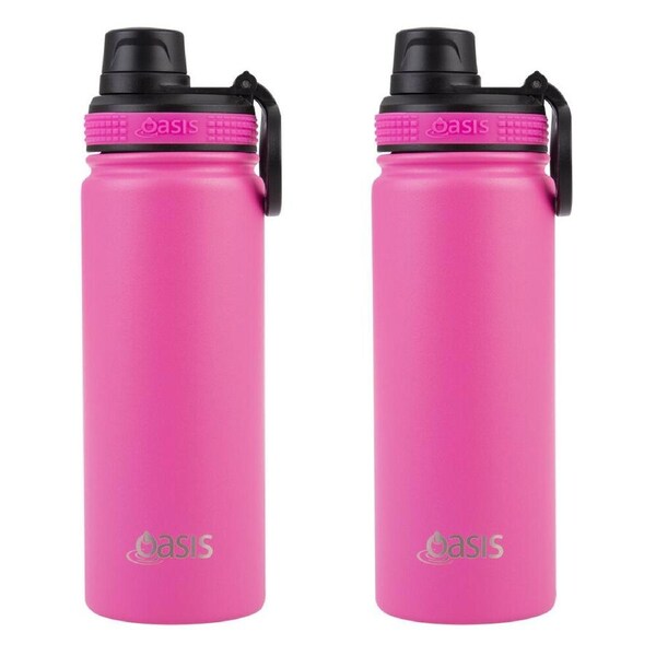 2PK Oasis Stainless Steel Challenger Sports Bottle w/Cap 550ml Neon Pink