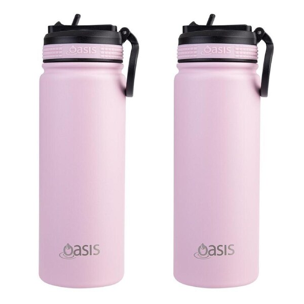 2PK Oasis Stainless Steel Challenger Sports Drink Bottle 550ml Carnation