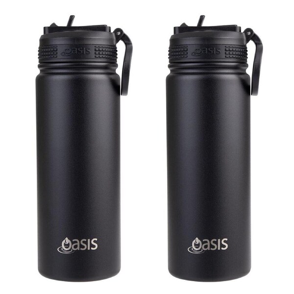 2PK Oasis Stainless Steel Insulated Challenger Sports Drink Bottle 550ml Black