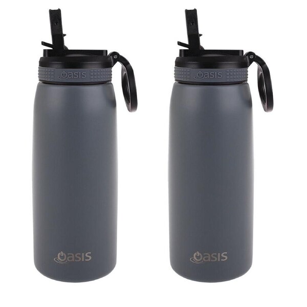 2PK Oasis Stainless Steel Double Wall Sports Bottle w/ Sipper 780ml -Steel