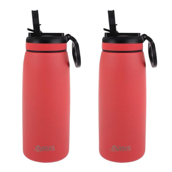 2PK Oasis Stainless Steel Double Wall Sports Bottle w/ Sipper 780ml Coral