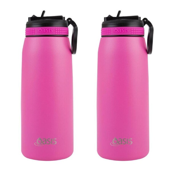 2PK Oasis Stainless Steel Double Wall Sports Bottle w/ Sipper 780ml Neon Pink