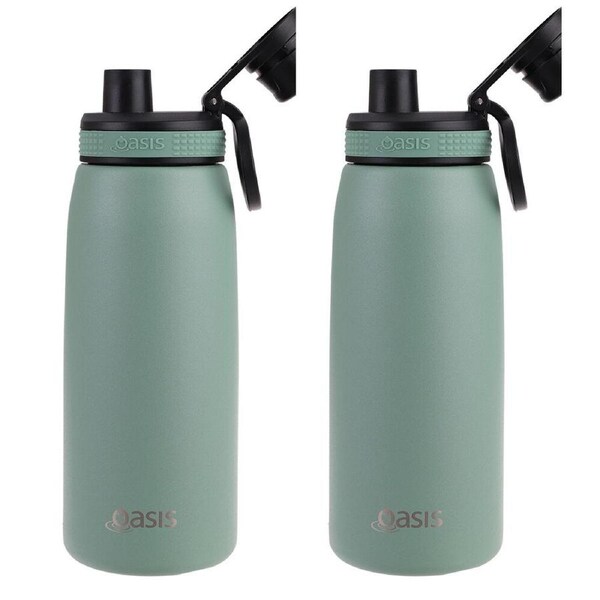 2PK Oasis Stainless Steel Insulated Sports Bottle w/ Screw Cap 780ml Sage Green