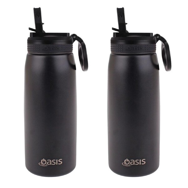 2PK Oasis Stainless Steel Double Wall Sports Bottle w/ Sipper 780ml Black