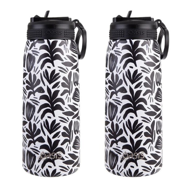 2PK Oasis Stainless Steel Sports Bottle w/ Sipper 780ml Monochrome Blooms
