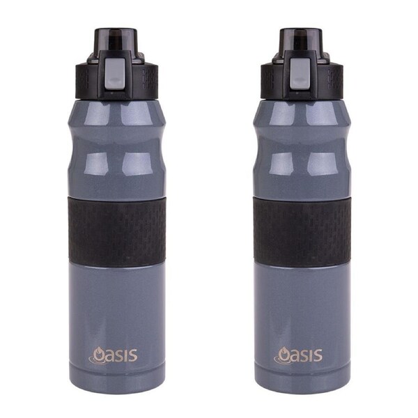 2PK Oasis Stainless Steel Insulated Flip-Top Sports Bottle 600ml Charcoal Grey