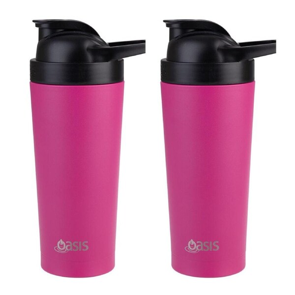 2PK Oasis Stainless Steel Insulated Protein Shaker Double Walled 700ml Fuchsia