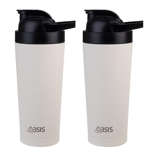 2PK Oasis Stainless Steel Insulated Protein Shaker Double Walled 700ml Alabaster