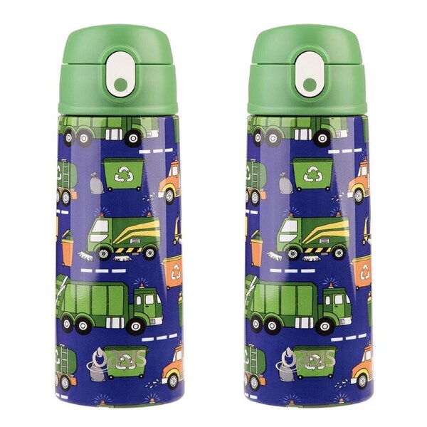 2PK Oasis Stainless Steel Kids Drink Bottle w/Straw 550ml Garbage Trucks