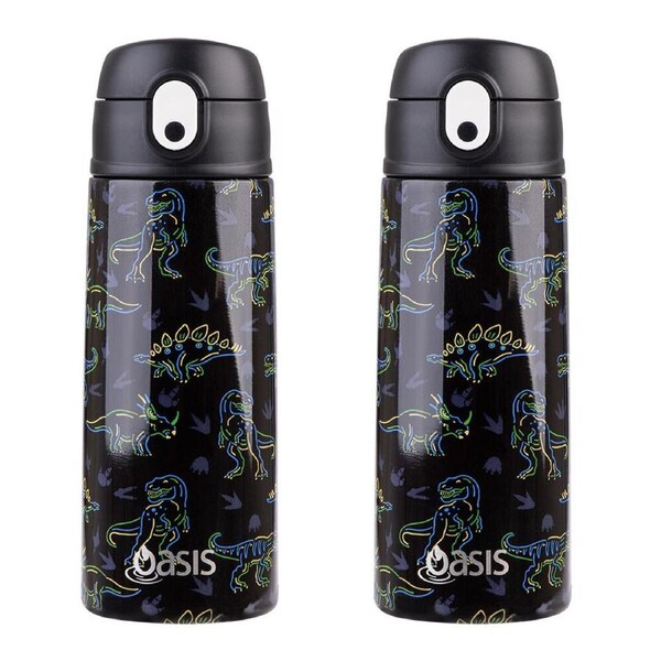 2PK Oasis Stainless Steel Kids Drink Bottle w/Straw 550ml Neon Dinosaurs