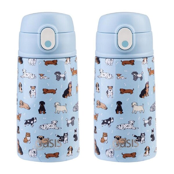 2PK Oasis Stainless Steel Insulated Kids Drink Bottle w/ Straw 400ml Puppy Dogs