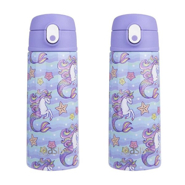 2PK Oasis Stainless Steel Kids Drink Bottle w/Straw 550ml Mermaid Unicorns