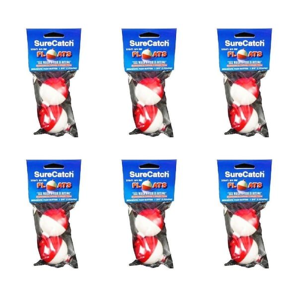 6x 2pc SureCatch 1 3/4inch Push Button Fishing Floats Fresh/Saltwater Tackle