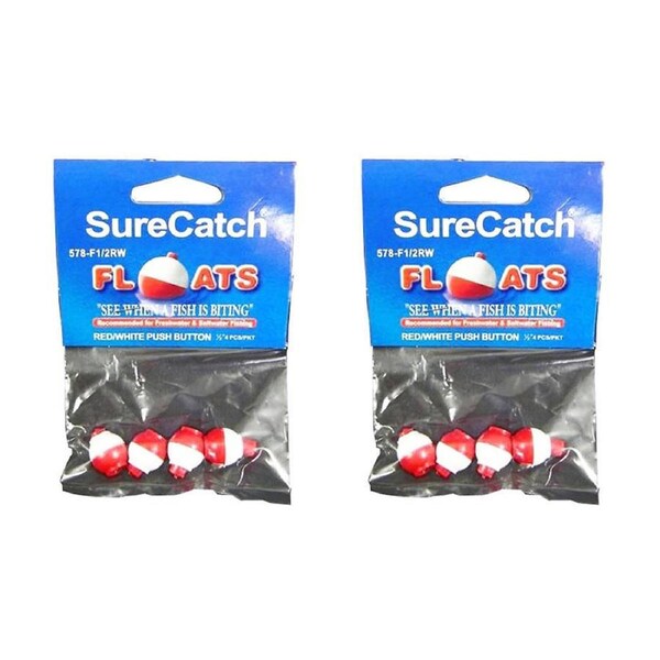 2x 4pc SureCatch 1/2inch Push Button Fishing Floats Fresh/Saltwater Tackle