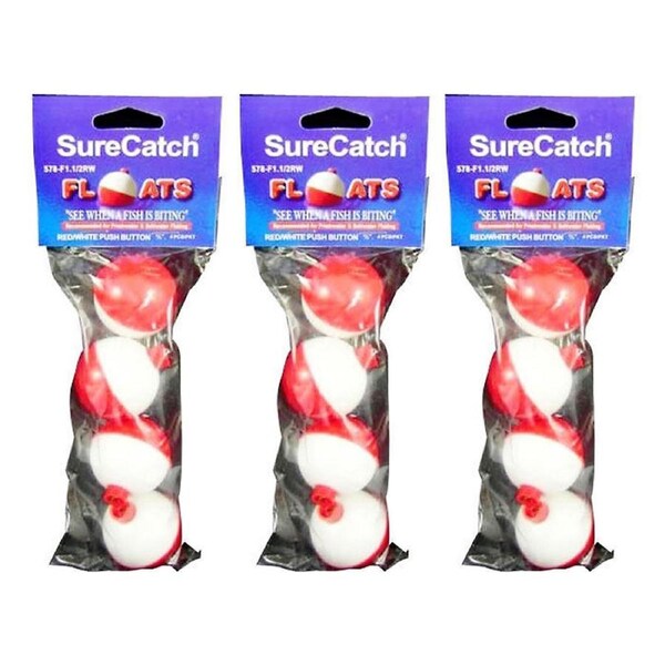 3x 4pc SureCatch 1 1/2inch Push Button Fishing Floats Fresh/Saltwater Tackle