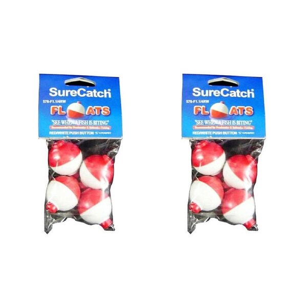 2x 4pc SureCatch 1 1/4inch Push Button Fishing Floats Fresh/Saltwater Tackle