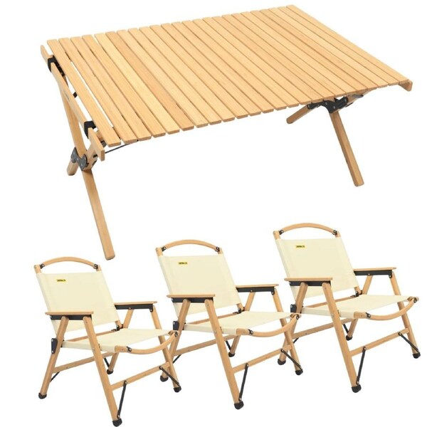 ECAMPING Bamboo Camping Set 3 Chairs & 1 Table