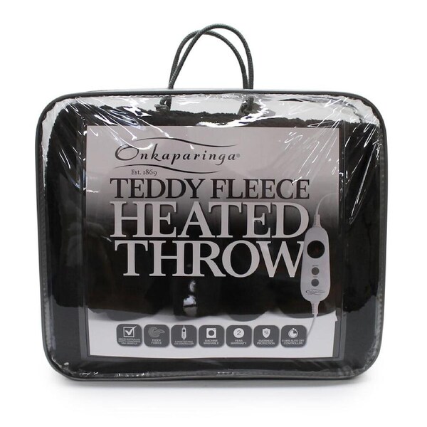 Onkaparinga Teddy Fleece Heated Throw/Electric Blanket w/LED Heat Ctrl Charcoal