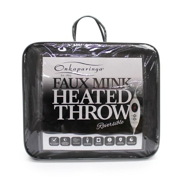 Onkaparinga Faux Mink Heated Throw/Electric Blanket w/LED Heat Control Charcoal