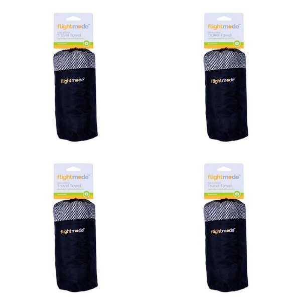 4PK 130cm Flightmode Lightweight Microfibre Travel Towel w/Carry Bag Assorted