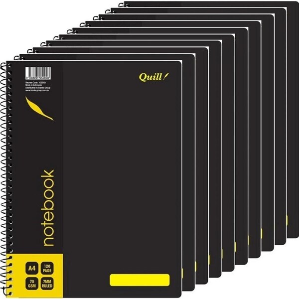 Quill Note Book Spiralbound 70GSM 120 Page A4 10 Pack