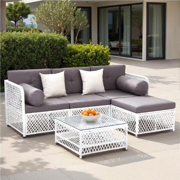 Gardeon 4 Seater Outdoor Sofa Set 5PCS Table Chair Set Garden Rattan Patio Furniture