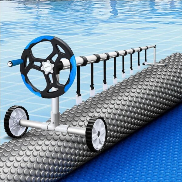 10.5x4.2m Aqua Buddy Pool Cover 600 Micron Heat Solar Blanket w/ 5.55m Roller Blue