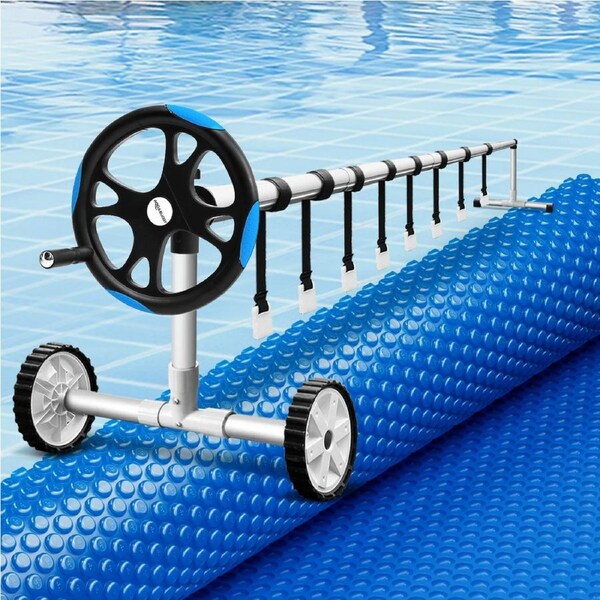 9.5x5mAqua Buddy Pool Cover 600 Micron Solar Heat Blanket w/ 5.55m Roller Blue