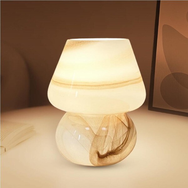 Clora 2 PACK Mushroom Lamp Glass Table Lamp Bedside Lamps 3 Color Temperature Night Light Home Decor - Mocha